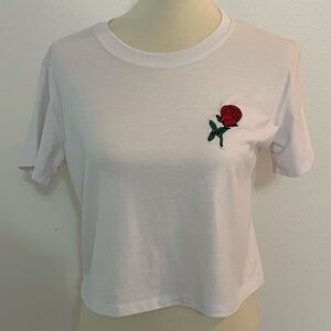 *‎ White Tshirt with Red Rose * Size Small *
